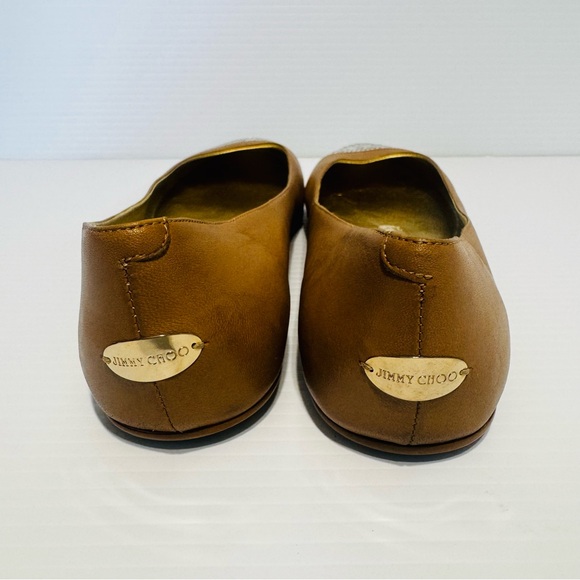 Jimmy Choo Nude Leather Crystal Toe Ballet Flats Size 40 - Picture 7 of 14